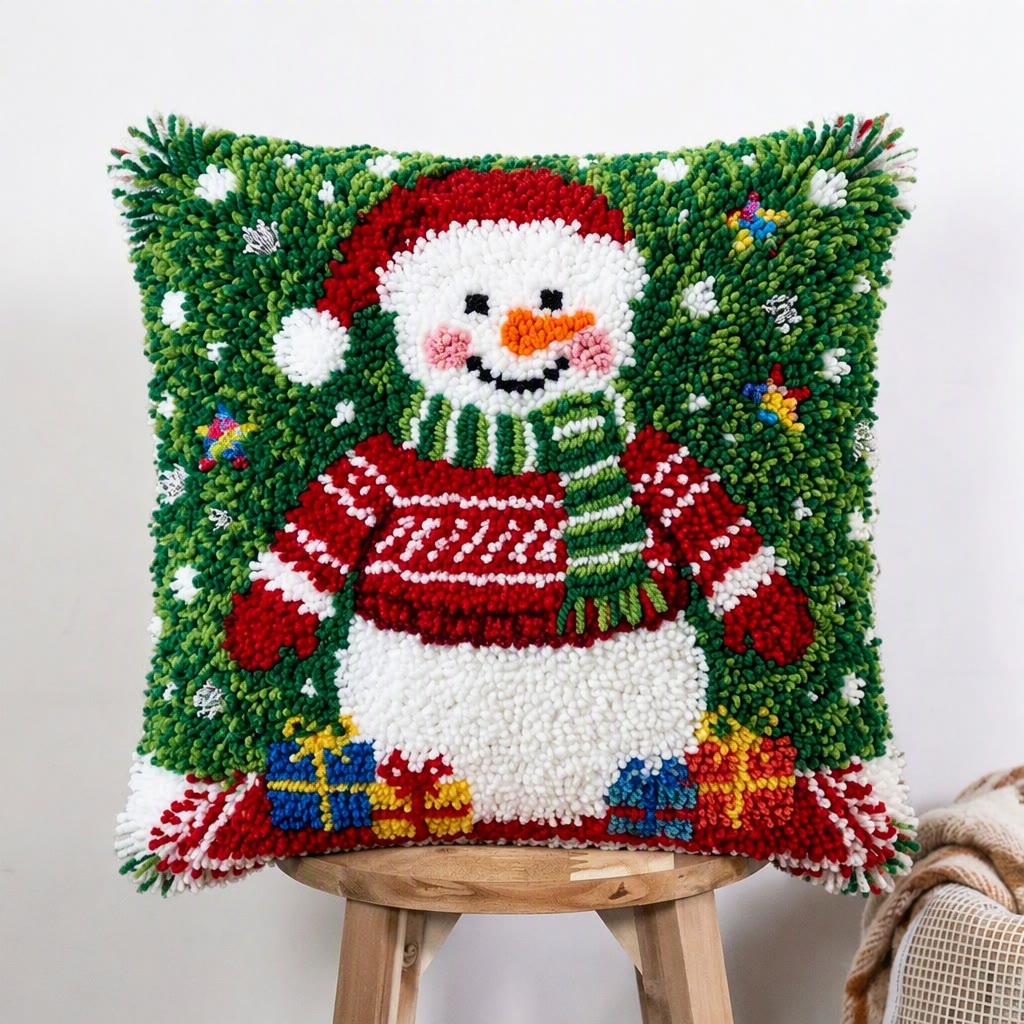 Rubbyoo Knüpfkissen-Set – Weihnachtsschneemann | Gemütliche Weihnachtsdeko | DIY-Bastelidee für winterliche Inneneinrichtung - image 6