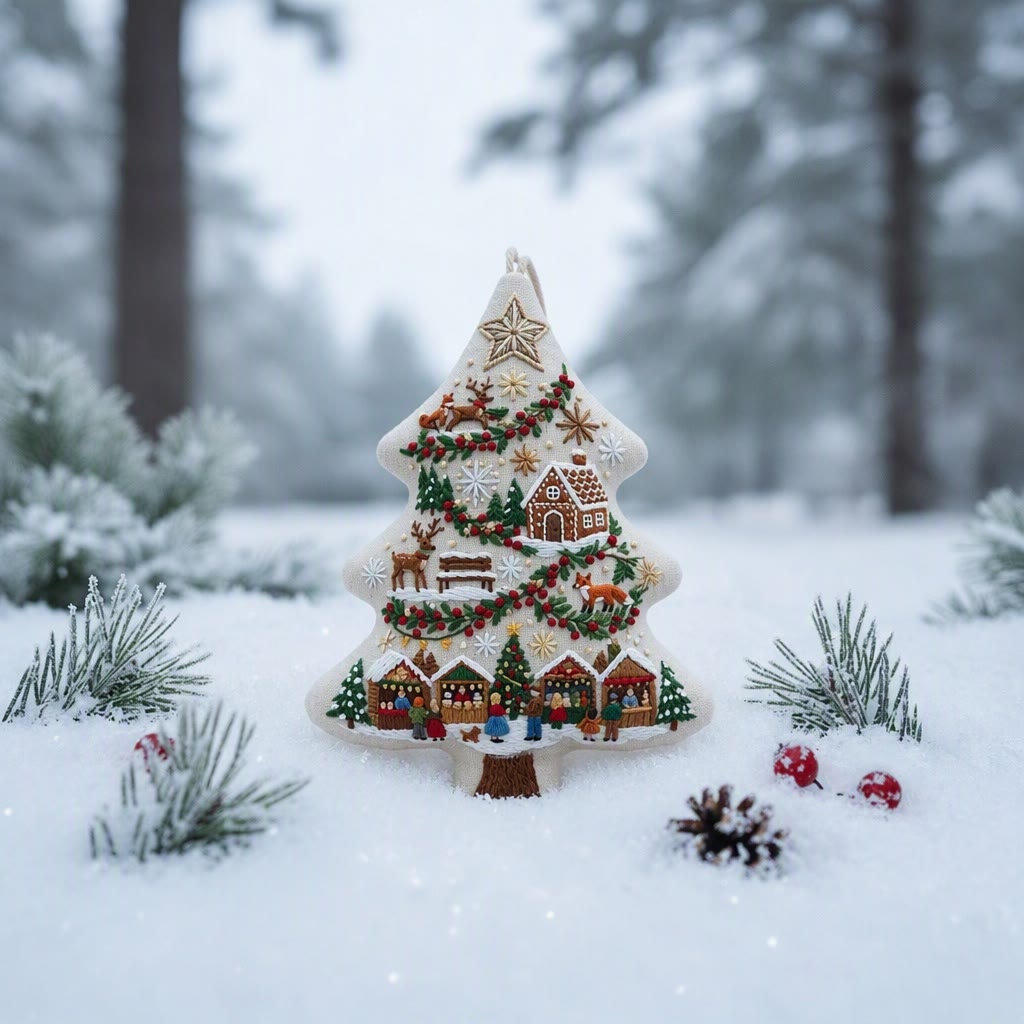Rubbyoo Stickset in Baumform – Gemütliches Winterdorf | Weihnachtliches handgefertigtes Stickbild | Festliche Schneelandschaft - image 10