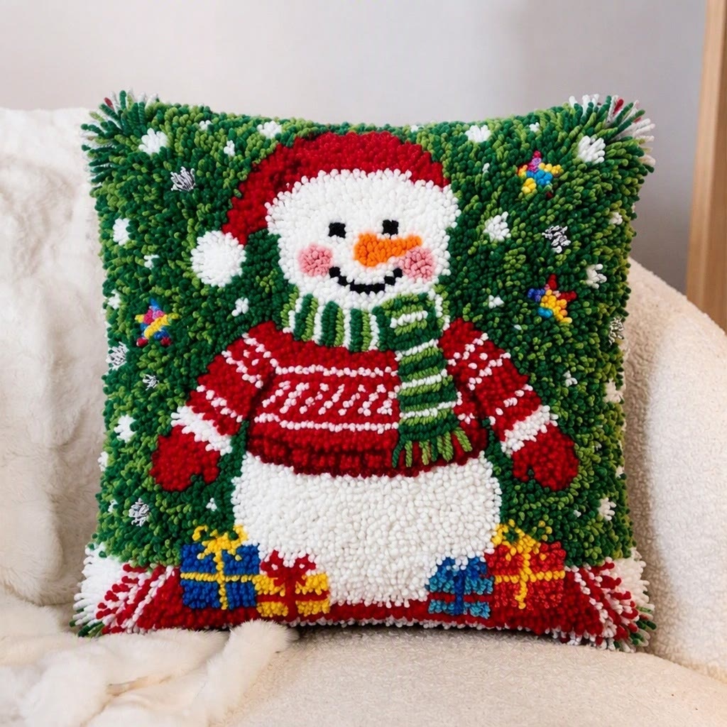 Rubbyoo Knüpfkissen-Set – Weihnachtsschneemann | Gemütliche Weihnachtsdeko | DIY-Bastelidee für winterliche Inneneinrichtung - image 7