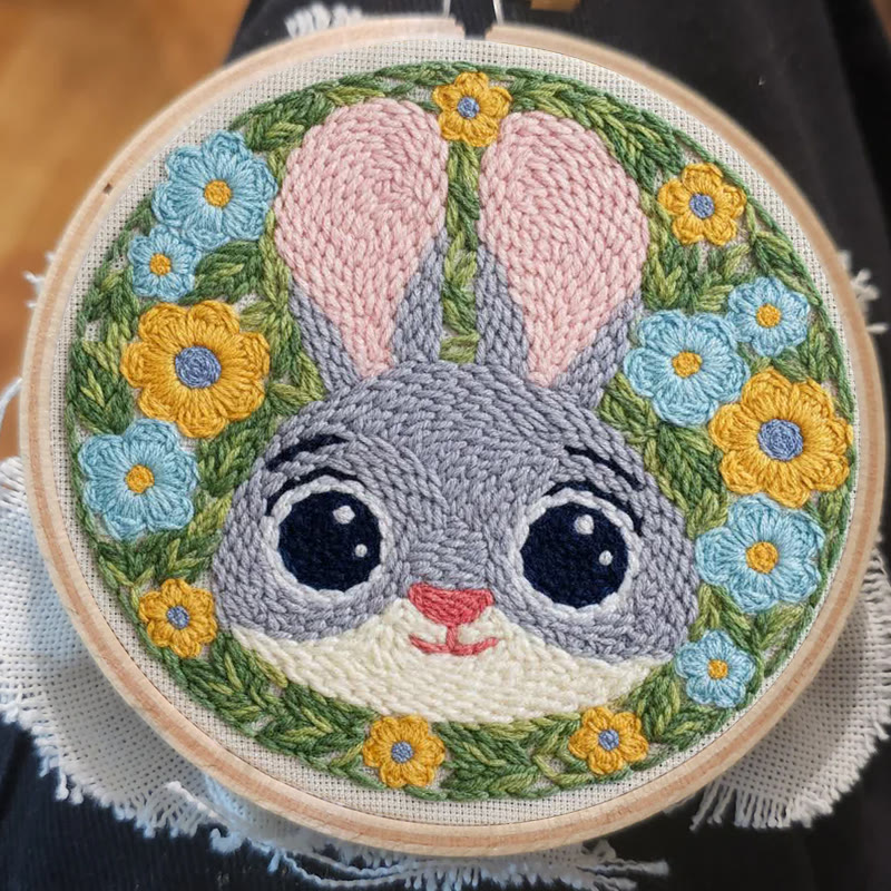 Blumenkranz-Hasen-Punch-Needle-Set – Bezauberndes DIY | Herzerwärmende Geschenkidee - image 7