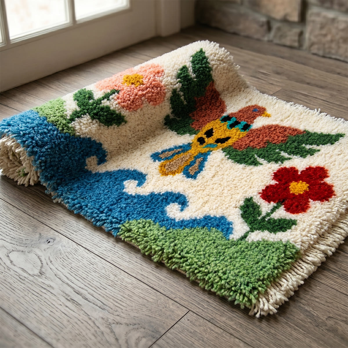 Rubbyoo Knüpfteppich-Set – Fliegender Vogel | Kreative Wanddekoration aus Garn | Handgefertigte Matte fürs Schlafzimmer - image 7