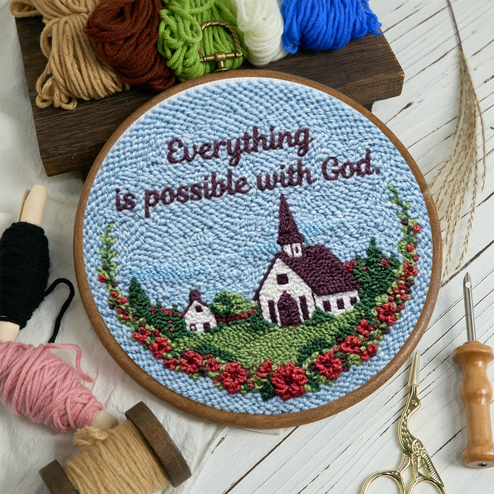 Ruhige ländliche Kleinstadt mit blauem Himmel – Punch-Needle-Set – Wunderschöner Wandbehang | Ideal für DIY-Bastelfreunde - image 10