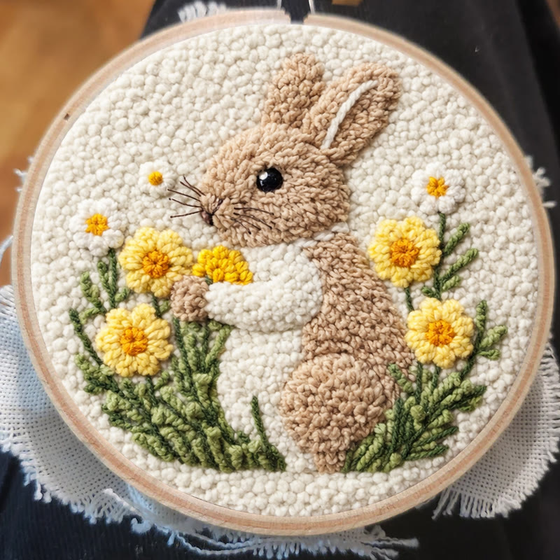 Gänseblümchen-Kuschelhase-Punch-Needle-Set – Kreatives Handarbeitsprojekt | Einfaches DIY-Projekt für Anfänger - image 7