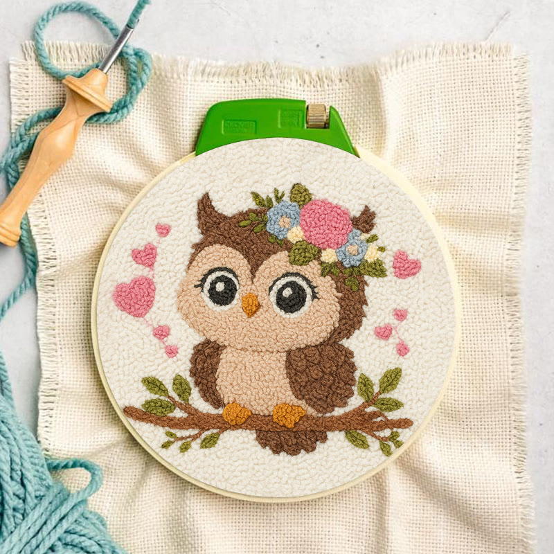 Florales Eulen-Punch-Needle-Set – Entzückende Tierkunst | Schönes handgemachtes Geschenk für Sie - image 4
