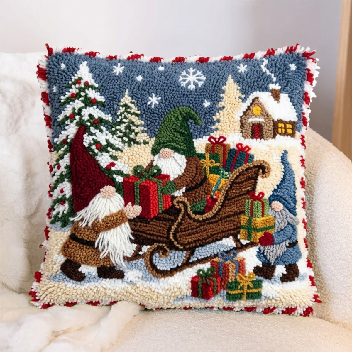 Rubbyoo Knüpfkissen-Set – Fleißige Kobolde | Hübscher Weihnachtskissenbezug als Geschenk | Gemütliche Weihnachtsdekoration - image 7