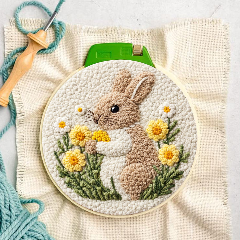 Gänseblümchen-Kuschelhase-Punch-Needle-Set – Kreatives Handarbeitsprojekt | Einfaches DIY-Projekt für Anfänger - image 3