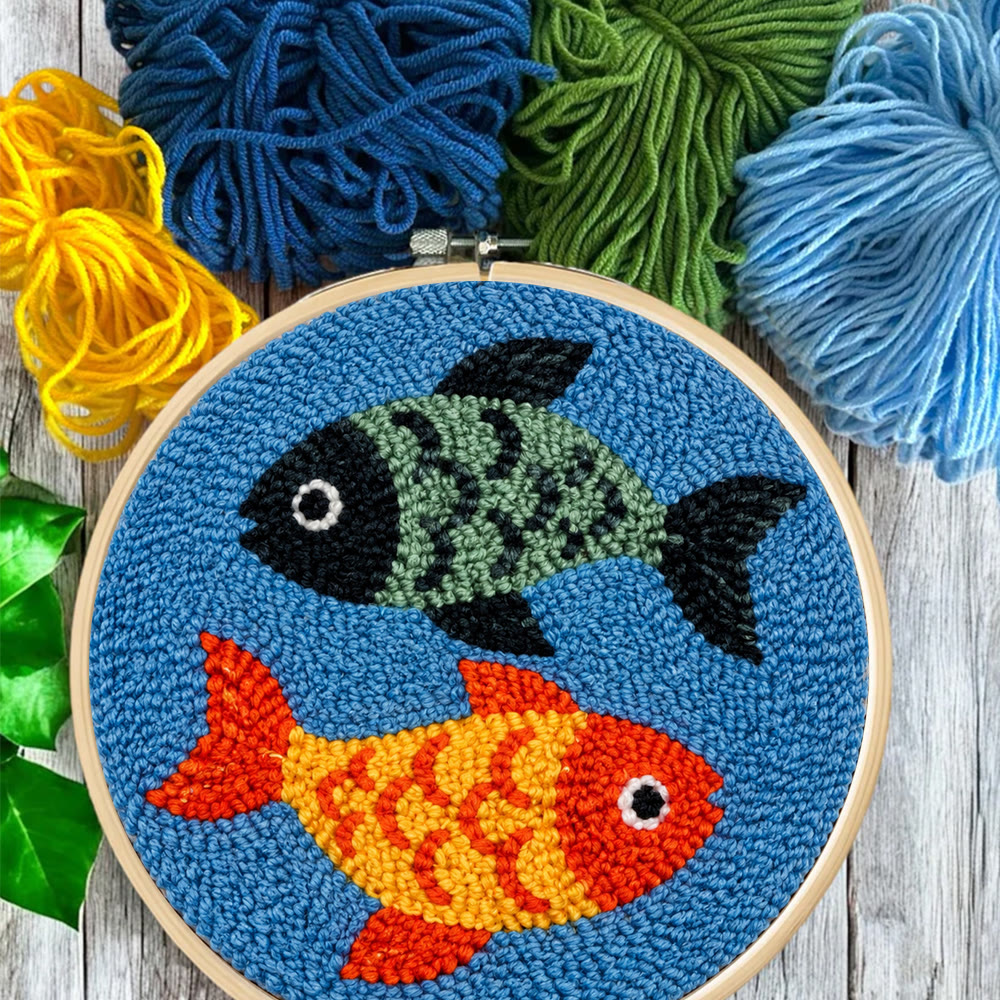 Doppeltes Goldfisch-Punch-Needle-Set – Ozean-inspiriertes Fischmotiv | Handgemachtes Geschenk für Bastelliebhaber - image 5