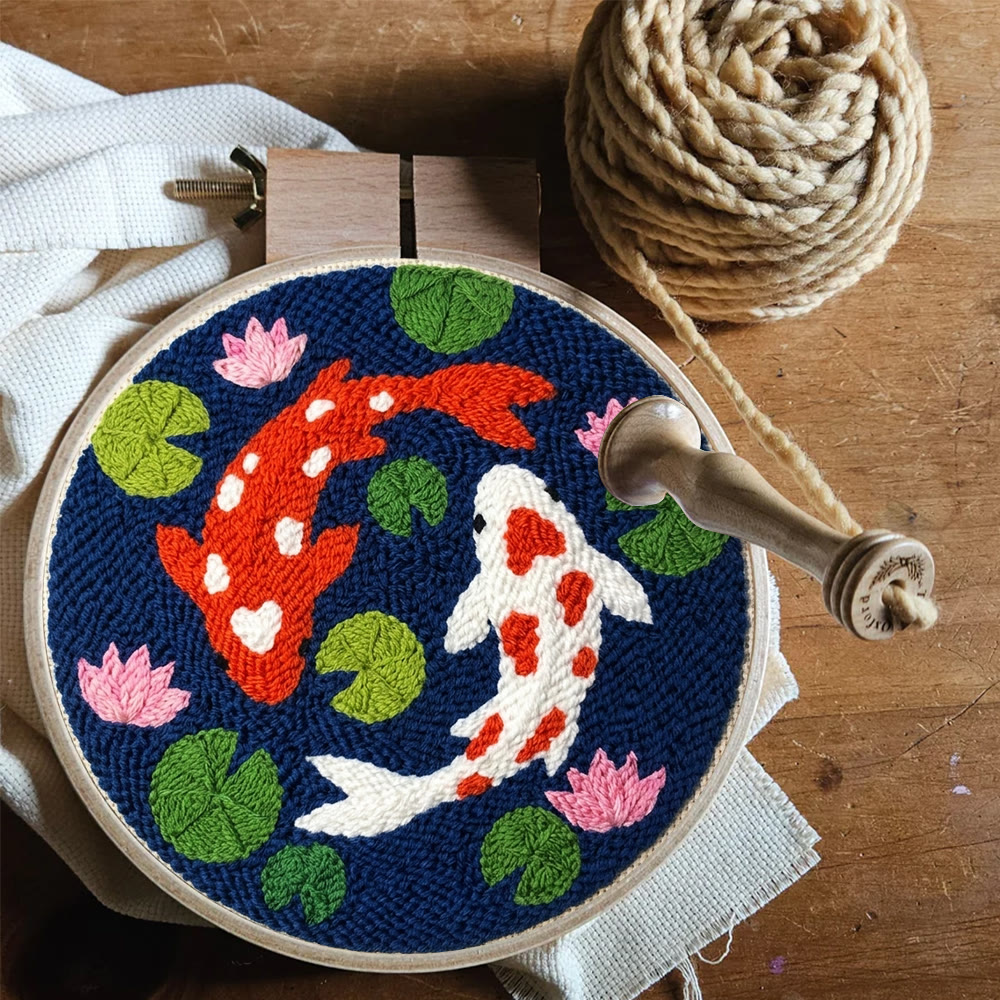 Doppel-Koi-Punch-Needle-Set – Buntes Cartoon-Muster | Geeignet für Kinder zum Selbermachen - image 8