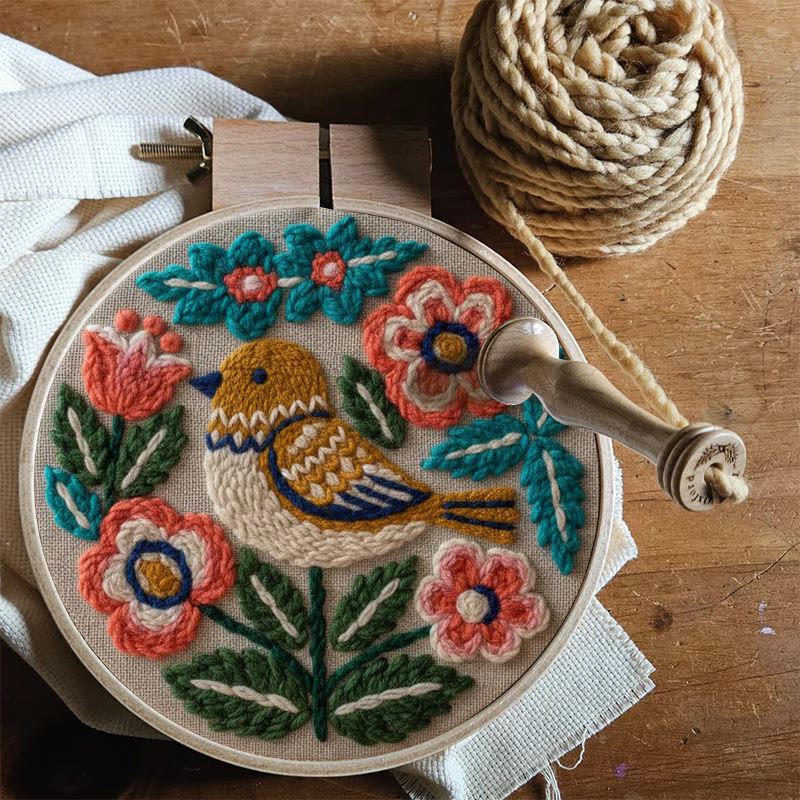 Böhmisches Punch-Needle-Set mit Vögeln und Blumen – Müheloses Basteln | Lebendige Wohnaccessoires - image 3