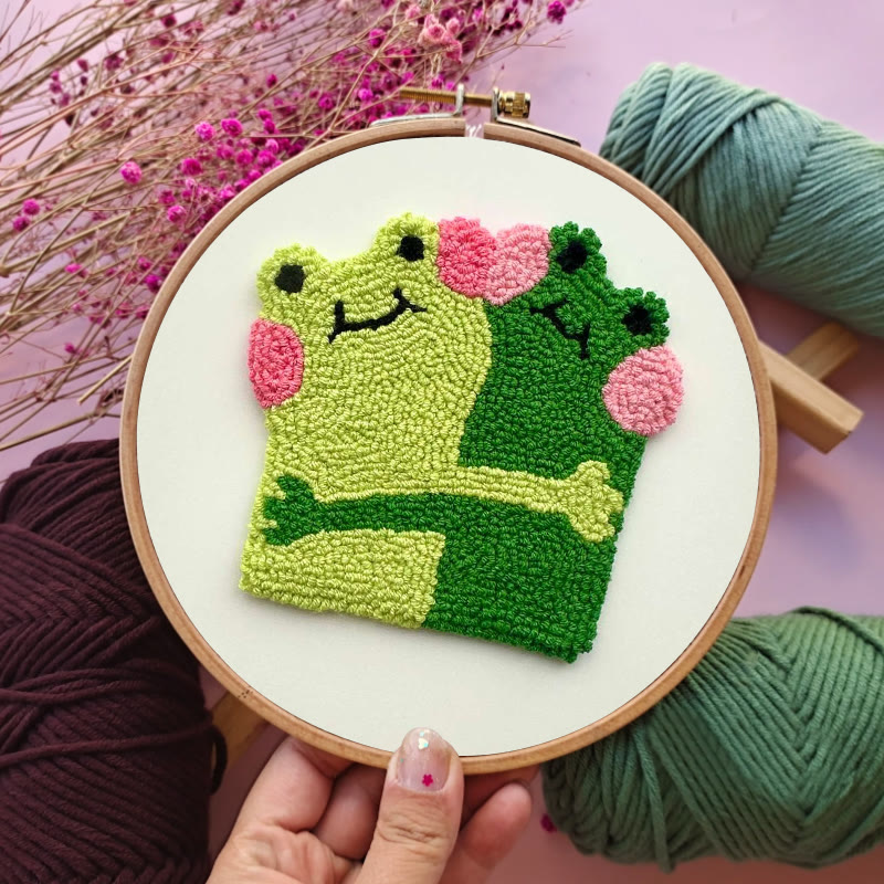 Punch Needle Kit „Umarmende Frösche“ – Kreatives Geschenk für Freunde | DIY-Untersetzer für Verliebte - image 5