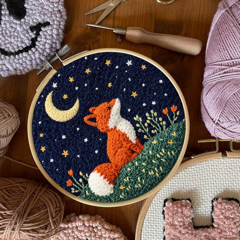 Sternennacht-Fuchs-Punch-Needle-Set – Verspielte Dekoration mit Naturmotiven | Bezauberndes Geschenk für Tierliebhaber - image 8