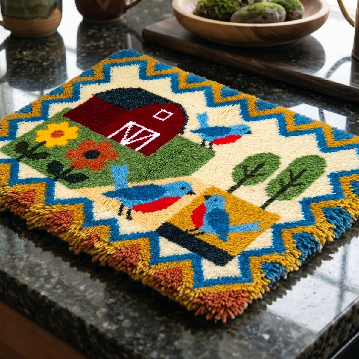 Rubbyoo Knüpfteppich-Set – Rote Scheune und Blauvogel | Einzugsgeschenk | DIY-Teppich fürs Zimmer - image 9