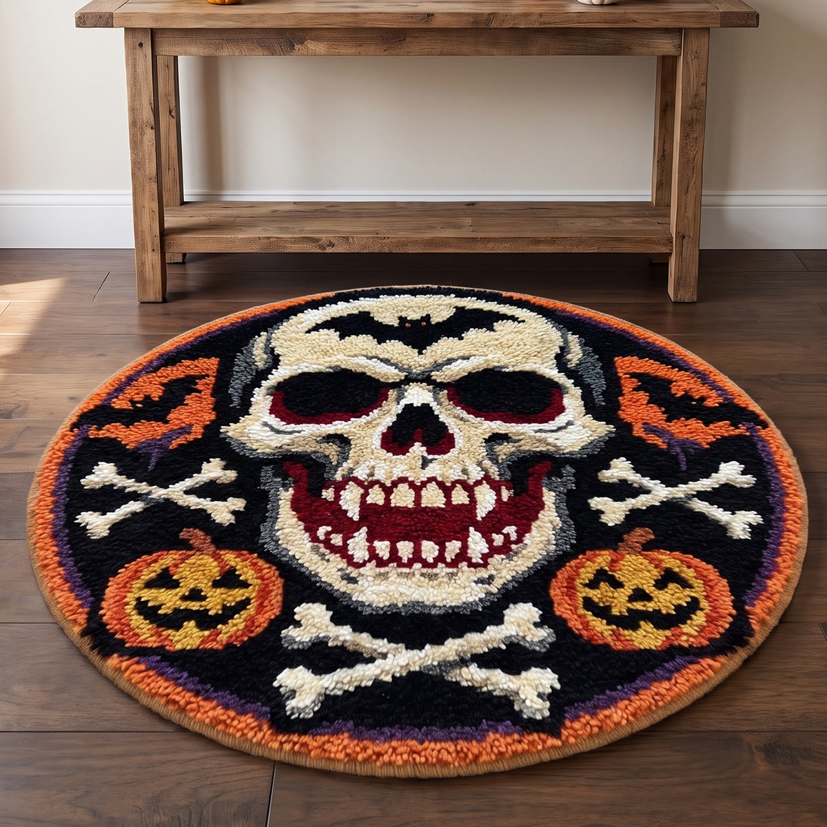 Rubbyoo Knüpfteppich-Set – Böser Totenkopf | Gruselige Halloween-Dekoration | Festliche DIY-Fußmatte - image 9