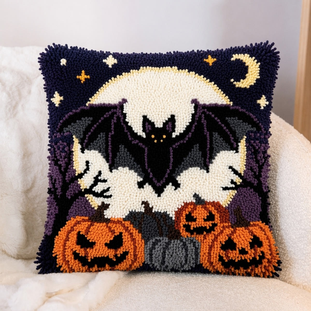 Rubbyoo Knüpfkissen-Set – Fledermäuse im Vollmondlicht | Verspielter Halloween-Anhänger | Perfektes Einzugsgeschenk - image 5