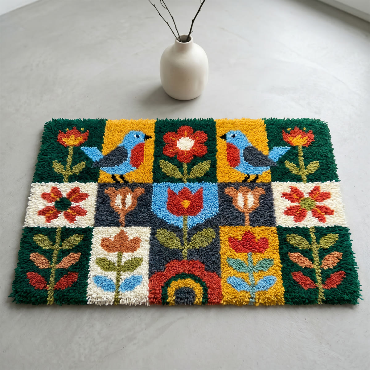 Rubbyoo Knüpfteppich-Set – Bunter Vogel und Tulpe | Geschenk für Liebhaber handgefertigter Kunst | Wohnzimmer-Accessoire - image 5