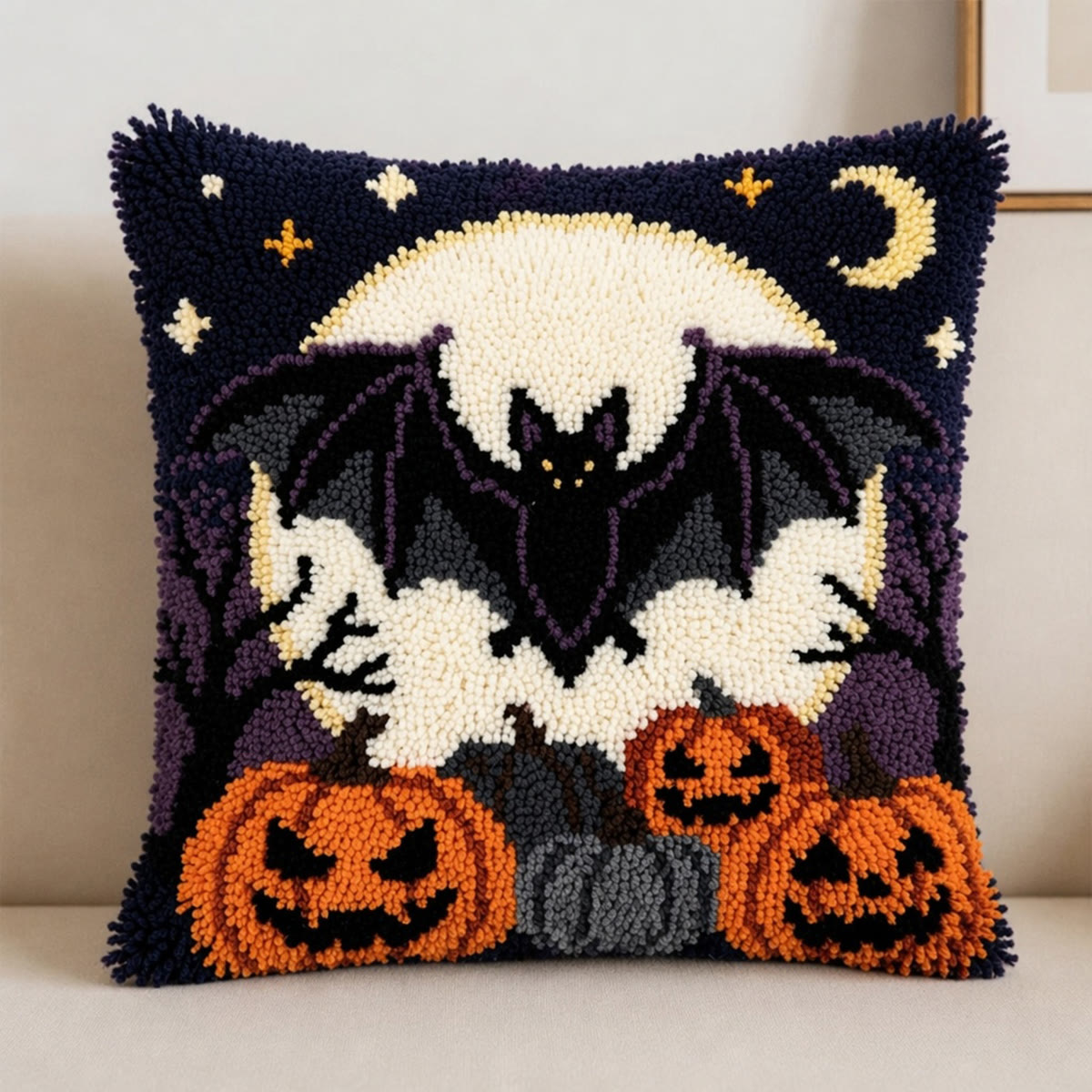Rubbyoo Knüpfkissen-Set – Fledermäuse im Vollmondlicht | Verspielter Halloween-Anhänger | Perfektes Einzugsgeschenk - image 4