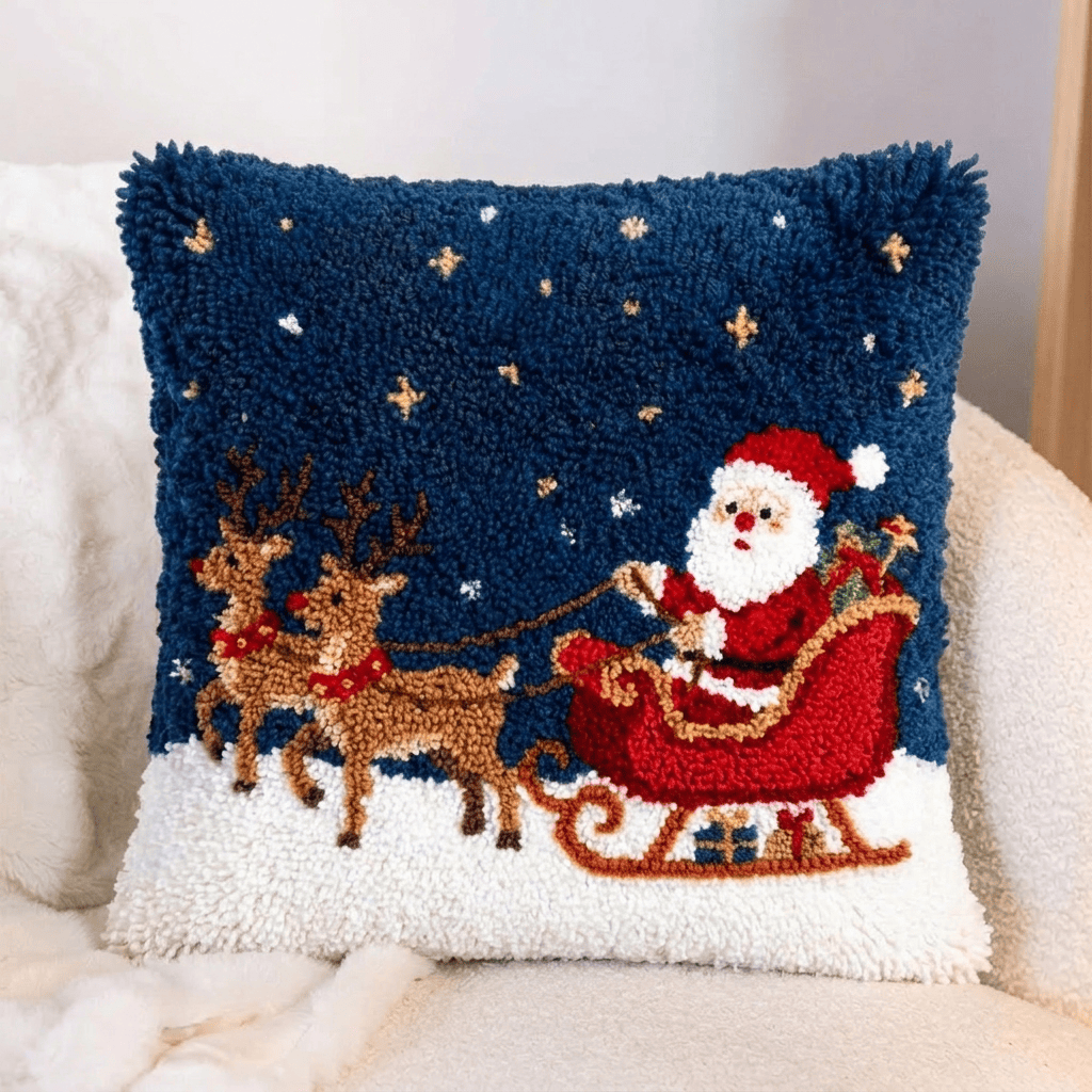 Rubbyoo Knüpfkissen-Set – Weihnachtsmann und Rentierschlitten | Gemütliche Weihnachtszimmergestaltung | Festlicher Kissenbezug als Geschenk - image 5