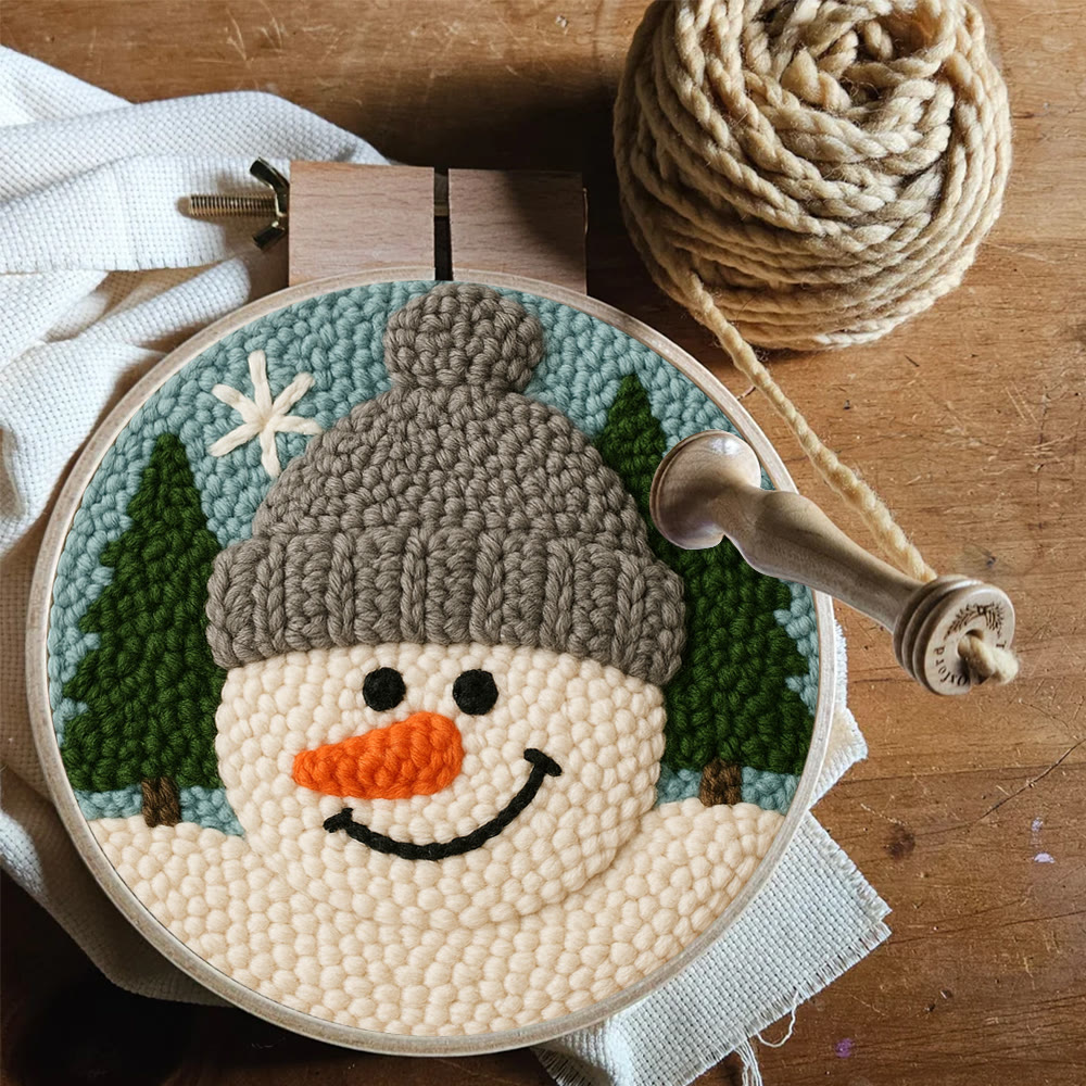 Niedliches Schneemann-Punch-Needle-Set – Anfängerfreundliche Bastelidee | Gemütliche, handgemachte Wanddeko im Winter-Stil - image 9