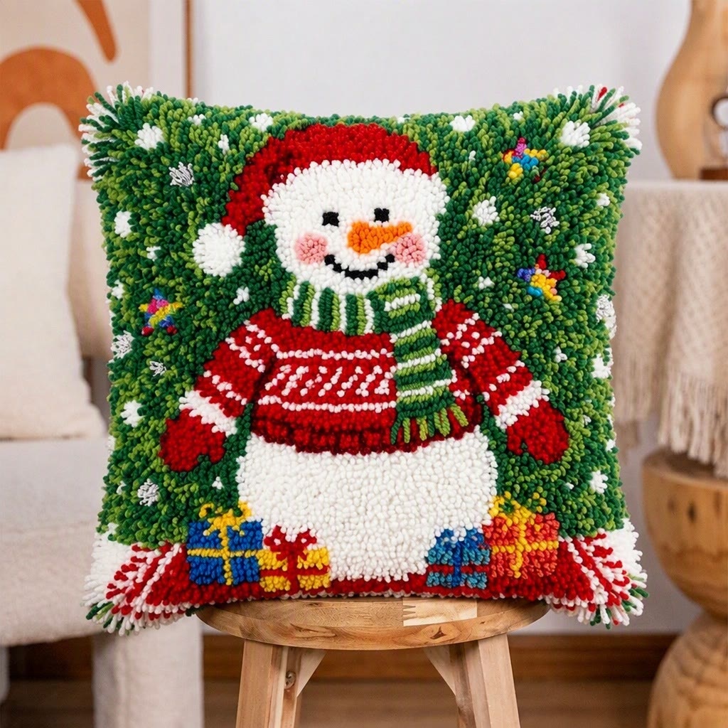 Rubbyoo Knüpfkissen-Set – Weihnachtsschneemann | Gemütliche Weihnachtsdeko | DIY-Bastelidee für winterliche Inneneinrichtung - image 4