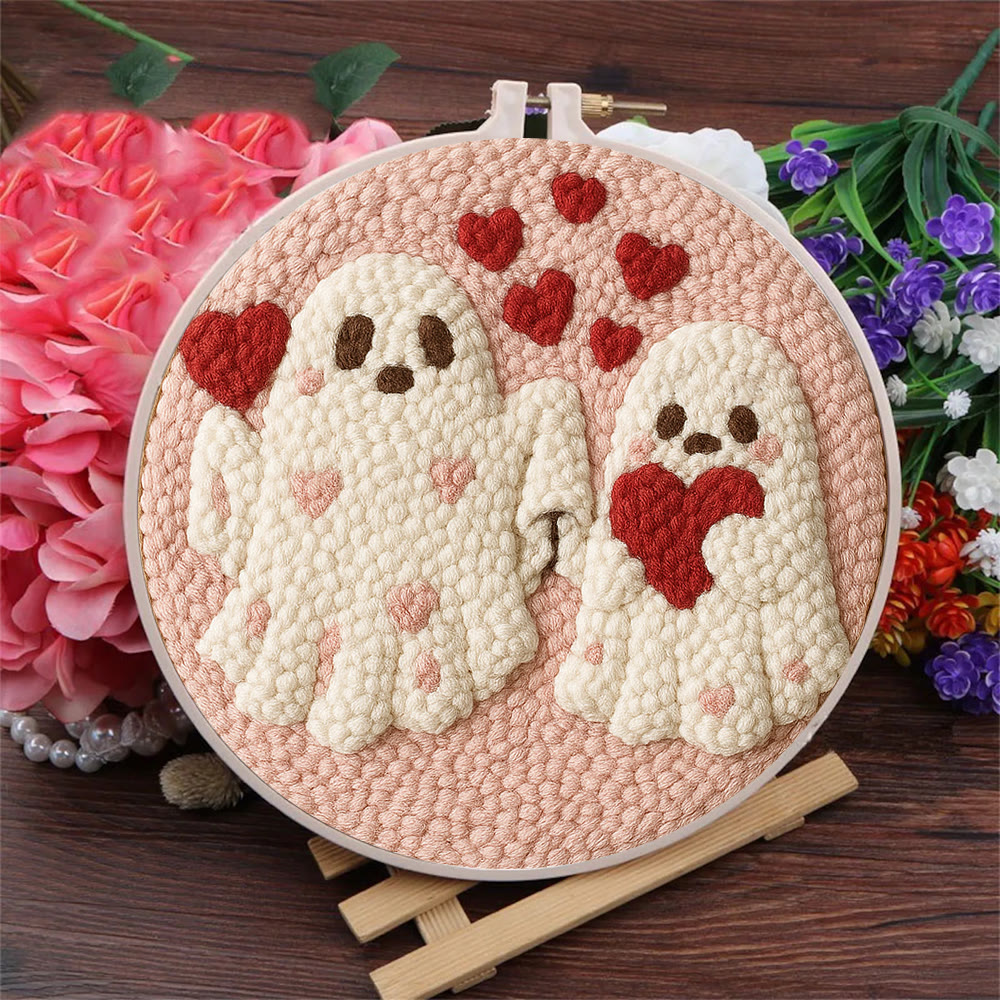 Snuggly Heart Ghost Pair Punch Needle Kit – Anfängerfreundliches DIY-Bastelprojekt | Herzliches Geschenkidee - image 6