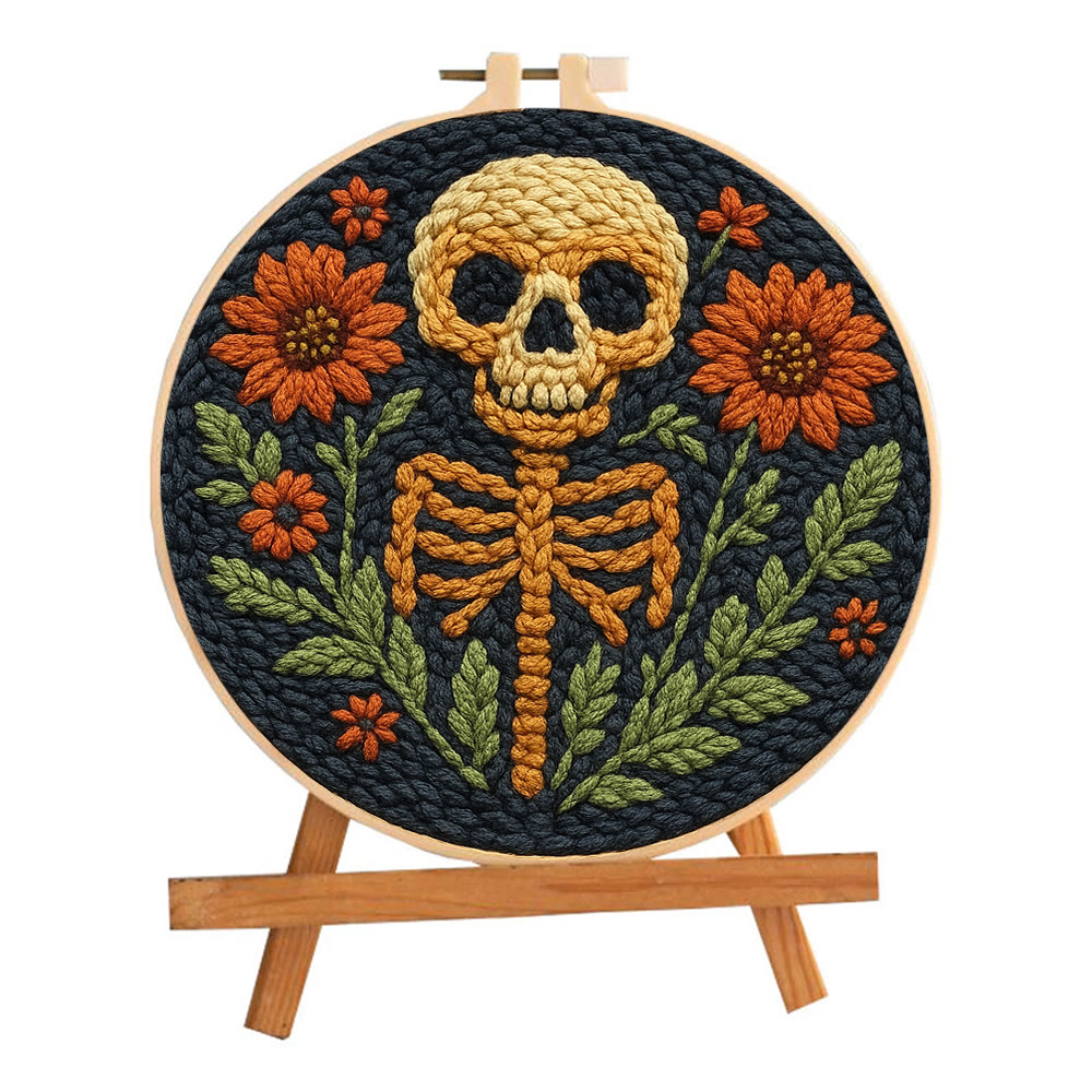 Blumen-Totenkopf-Punch-Needle-Set – DIY-Punch-Needle-Untersetzer | Gruselige Halloween-Kunst | Schöner Wandbehang - image 10