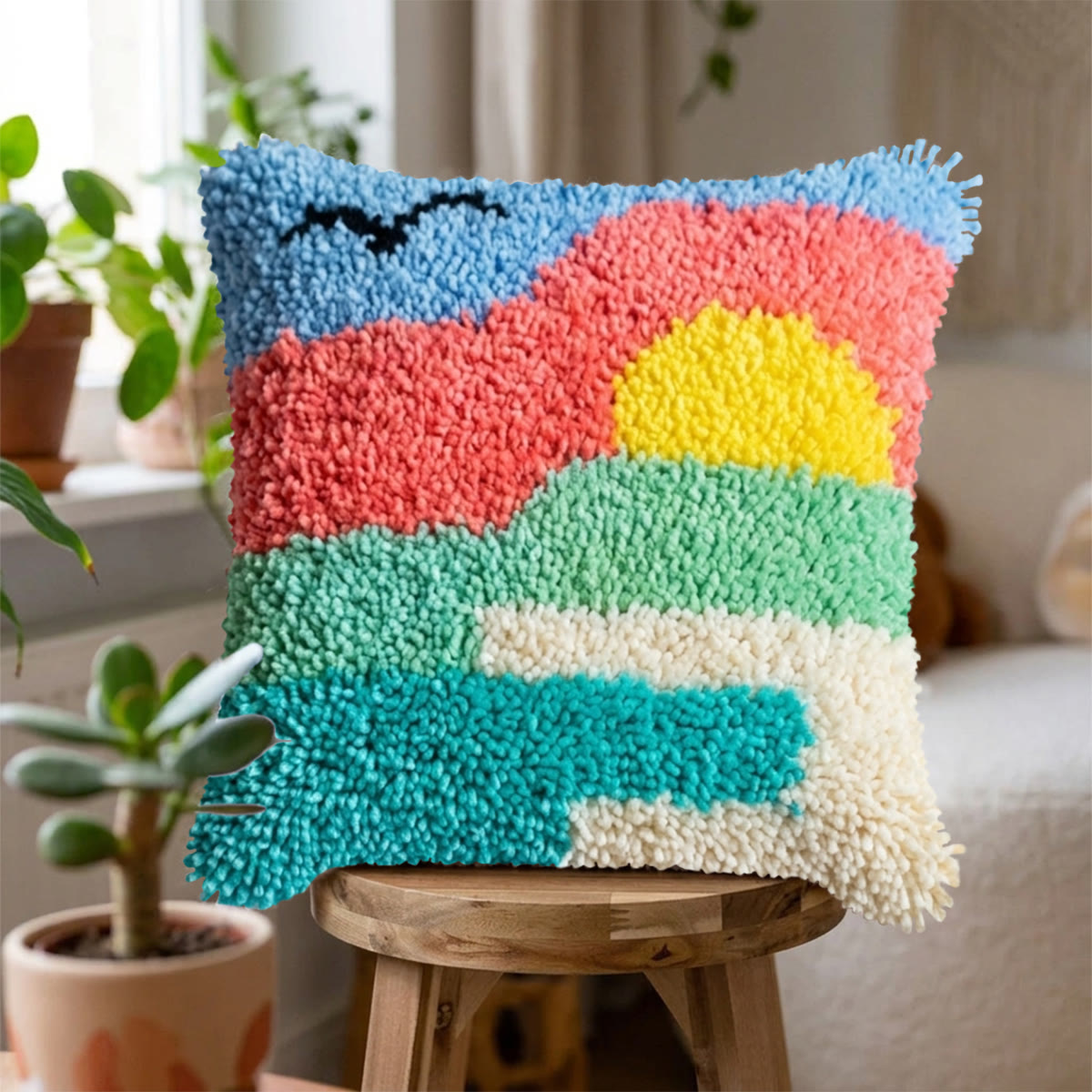 Rubbyoo Knüpfkissen-Set – Lebendiger Sonnenuntergang | Farbenfrohe Sofadekoration | Besonderes Geschenk für Bastler - image 4