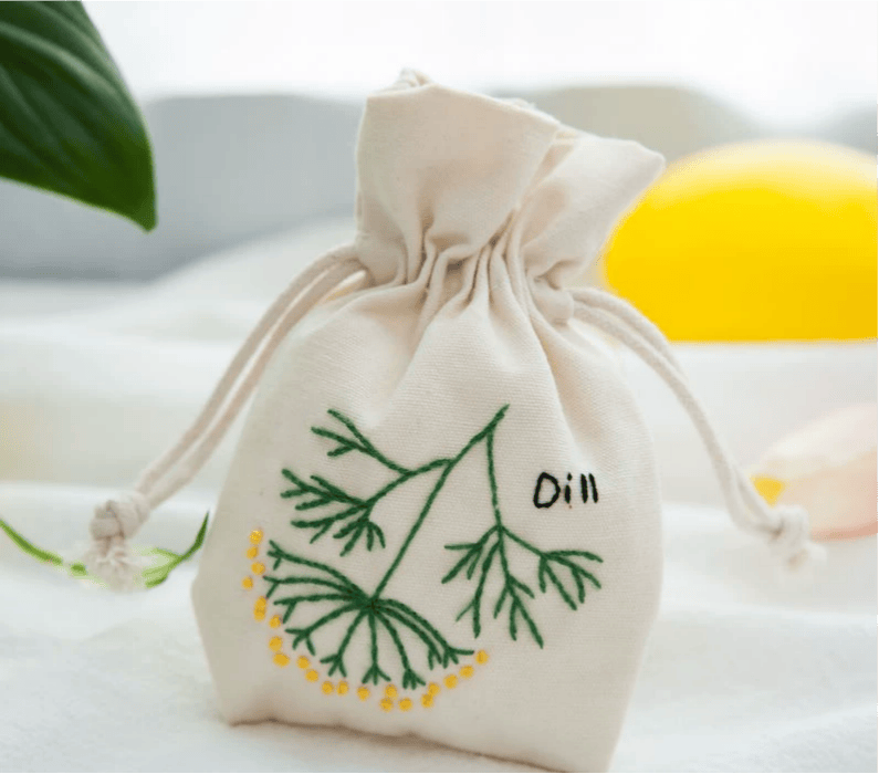 Handgefertigtes Beutel-Set mit Kordelzug | Botanische Handarbeit | Schmuckaufbewahrungsbeutel | Geschenkidee für Sie - DILL - image 11