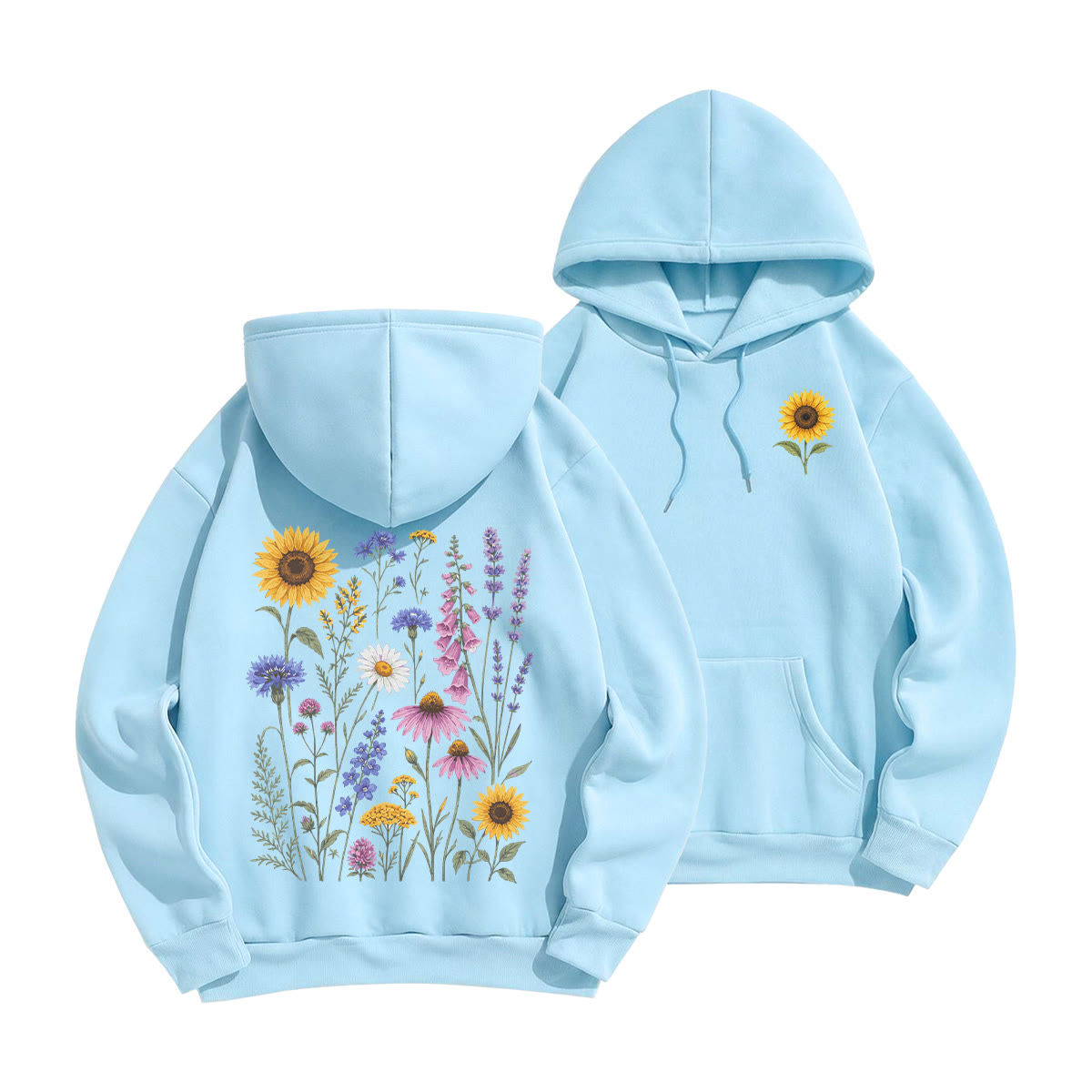 Rubbyoo Unisex-Hoodie „Sonnenblumengarten“ für Blumenliebhaber - Hellblau - 2XL - image 13