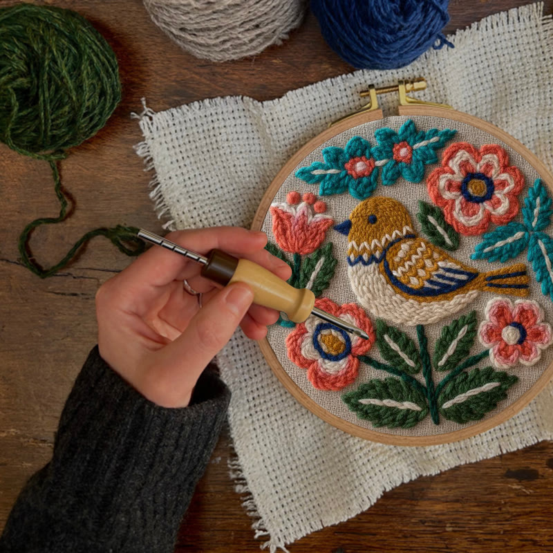 Böhmisches Punch-Needle-Set mit Vögeln und Blumen – Müheloses Basteln | Lebendige Wohnaccessoires - image 6