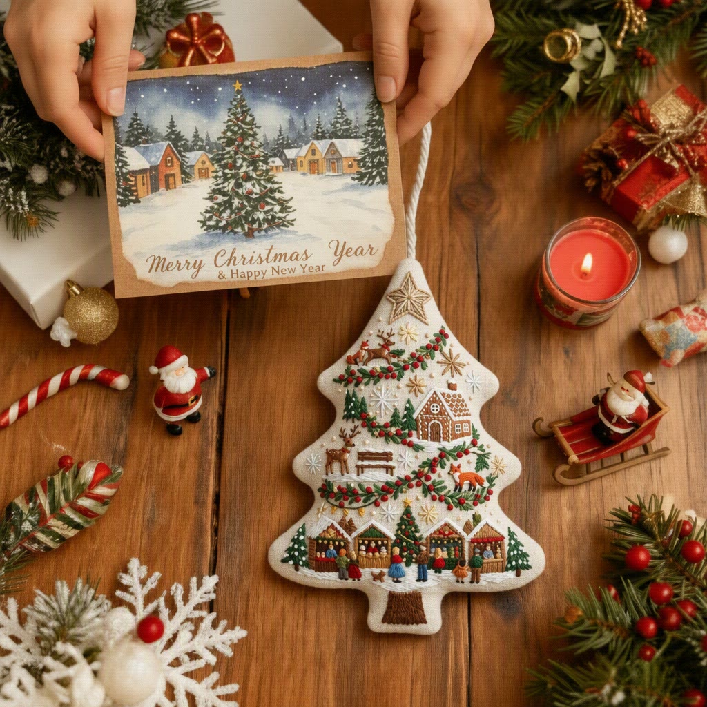 Rubbyoo Stickset in Baumform – Gemütliches Winterdorf | Weihnachtliches handgefertigtes Stickbild | Festliche Schneelandschaft - image 9
