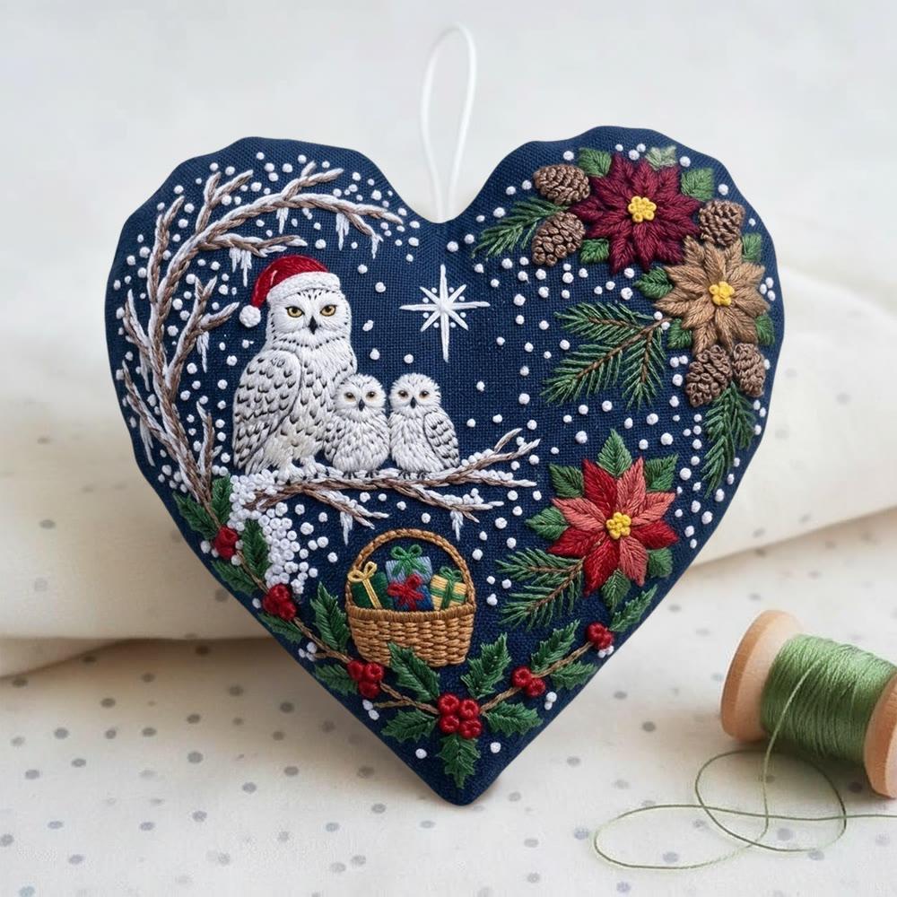 Rubbyoo Herz-Stickset – Weihnachtliche Schneeeulenfamilie | Gemütliche Winterlandschaft zum Selbermachen | Festliche Weihnachtsdeko – Geschenk für Naturliebhaber - image 3