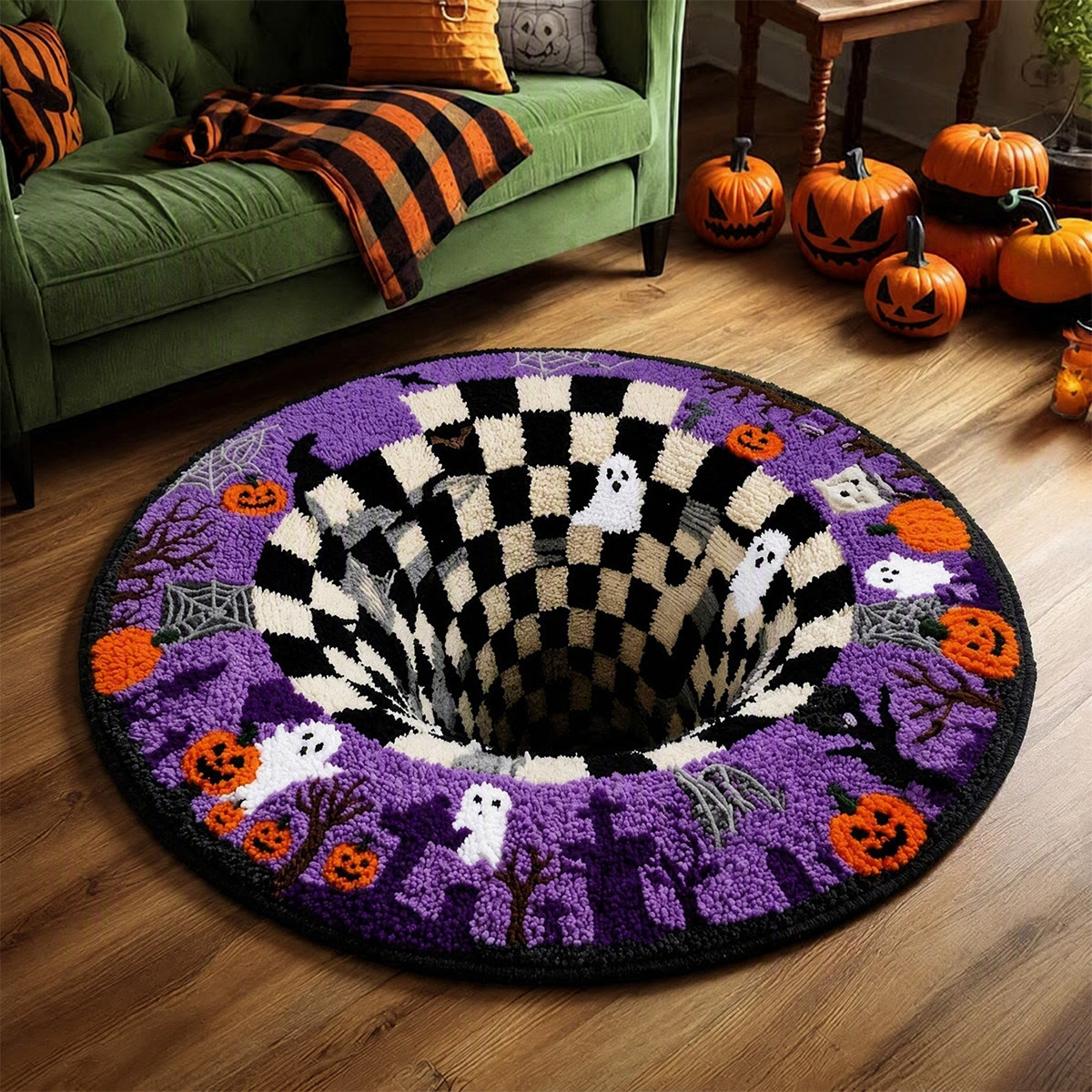 Rubbyoo Knüpfteppich-Set – Halloween Schwarzes Loch | Dekorativer Teppich mit optischer Täuschung | Gruseliger Treppeneckenteppich - image 8