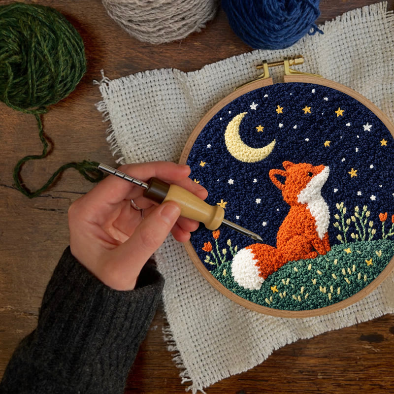 Sternennacht-Fuchs-Punch-Needle-Set – Verspielte Dekoration mit Naturmotiven | Bezauberndes Geschenk für Tierliebhaber - image 10