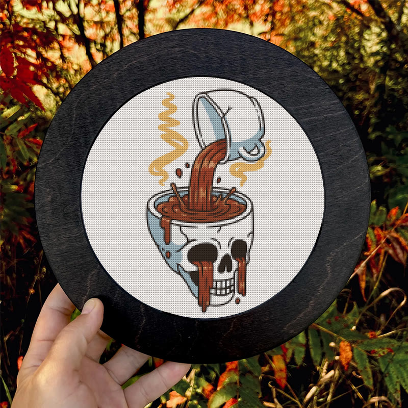 Kreuzstich-Set – Kaffeeschädel | Gruseliges Halloween-Handwerk | Einfaches Stickkunstwerk - image 9