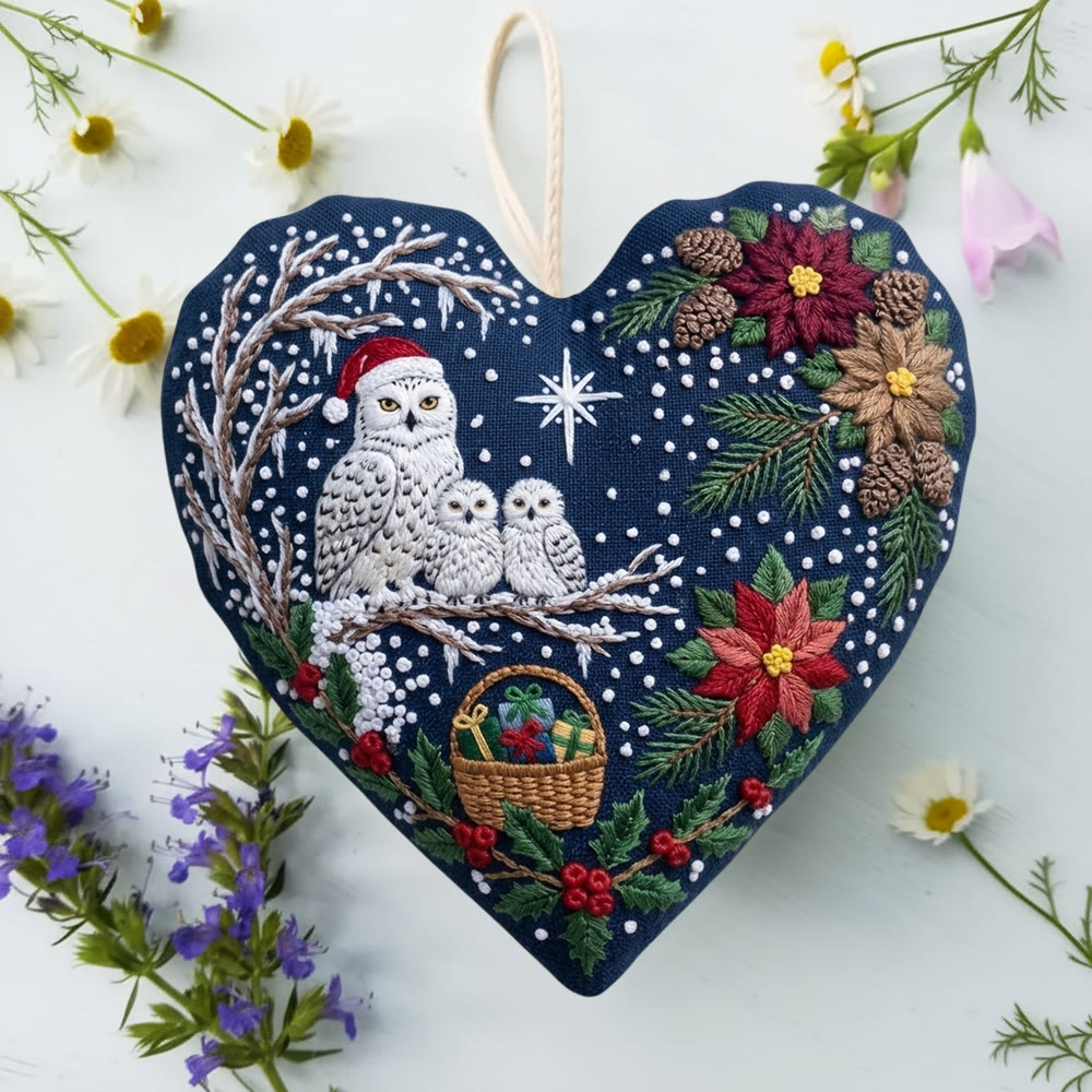 Rubbyoo Herz-Stickset – Weihnachtliche Schneeeulenfamilie | Gemütliche Winterlandschaft zum Selbermachen | Festliche Weihnachtsdeko – Geschenk für Naturliebhaber - image 4