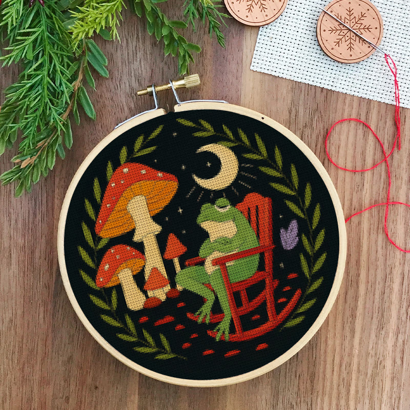Kreuzstich-Set – Frosch und Pilz | DIY-Nadelspitze für Anfänger | Stickprojekt für Erwachsene - image 6