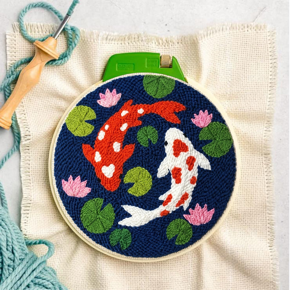 Doppel-Koi-Punch-Needle-Set – Buntes Cartoon-Muster | Geeignet für Kinder zum Selbermachen - image 4