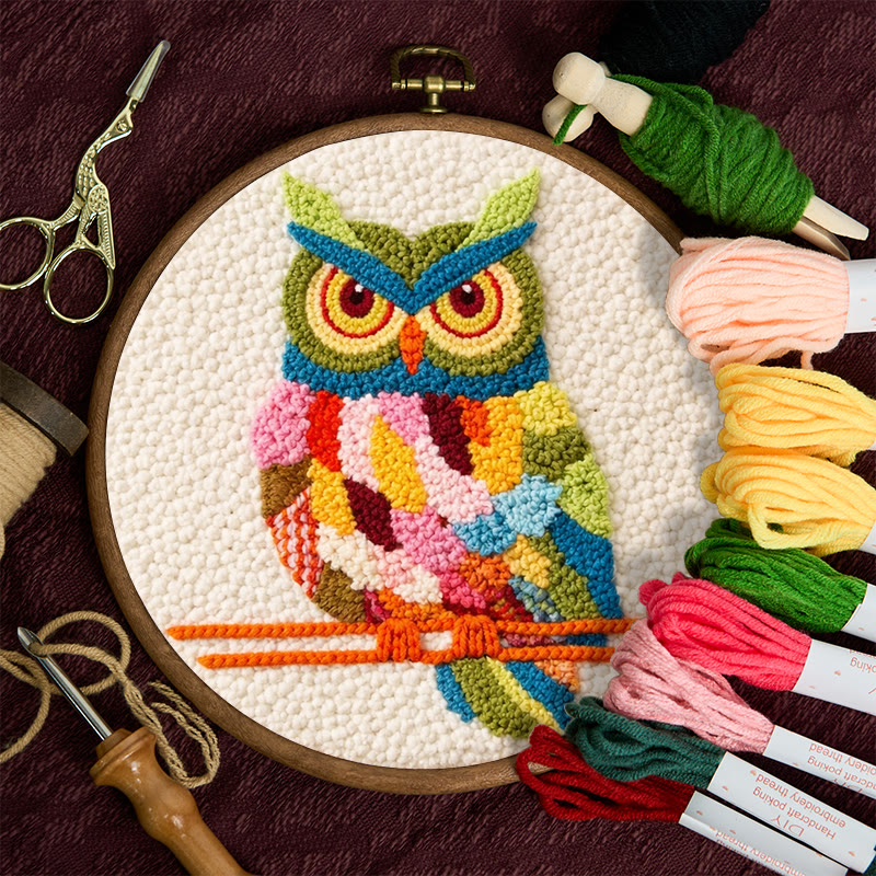 Buntes Eulen-Punch-Needle-Set – Handgefertigte Kunstprojekte | Hübsche Tier-Dekoration für Zuhause - 5-Zoll-Untersetzer-Set - image 2