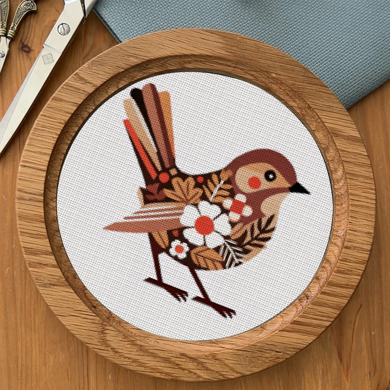 Kreuzstichset – Blumen-Herbstvogel | Geschenk für Tierliebhaber | Einzigartige Stickrahmenkunst - image 8