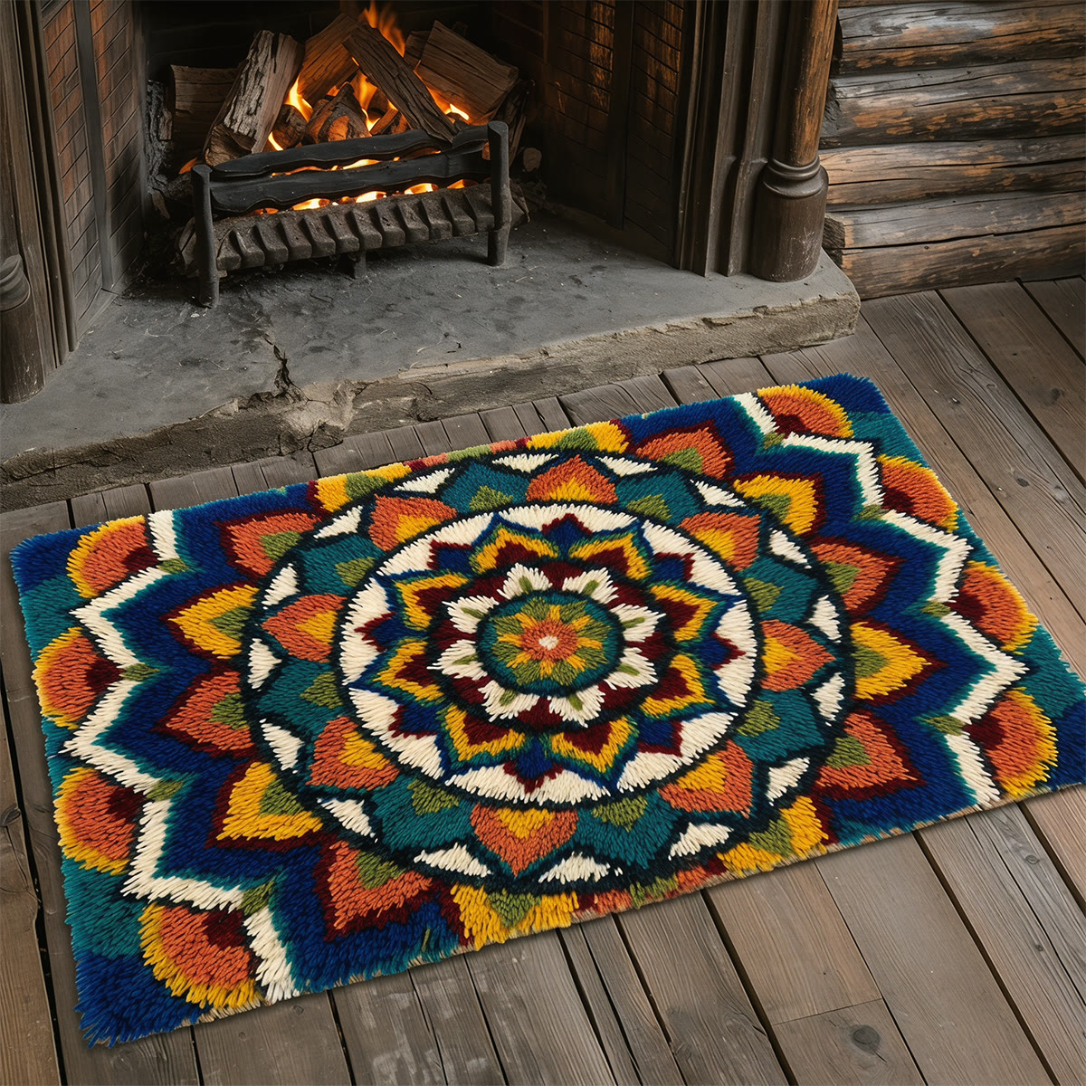 Rubbyoo Knüpfteppich-Set – Mandala-Muster | Handgefertigte Wohnzimmerdekoration | Teppich mit lebendigem Blumenmuster - image 8