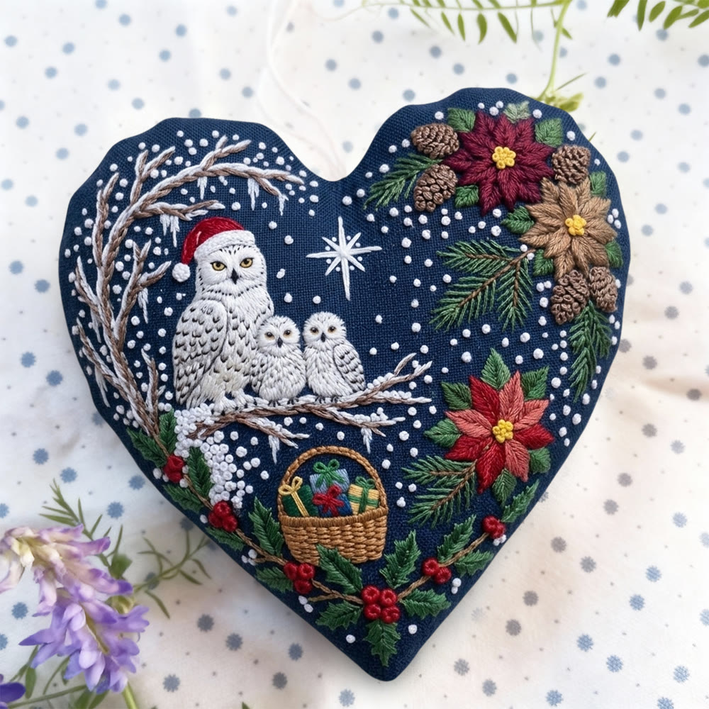 Rubbyoo Herz-Stickset – Weihnachtliche Schneeeulenfamilie | Gemütliche Winterlandschaft zum Selbermachen | Festliche Weihnachtsdeko – Geschenk für Naturliebhaber - image 6