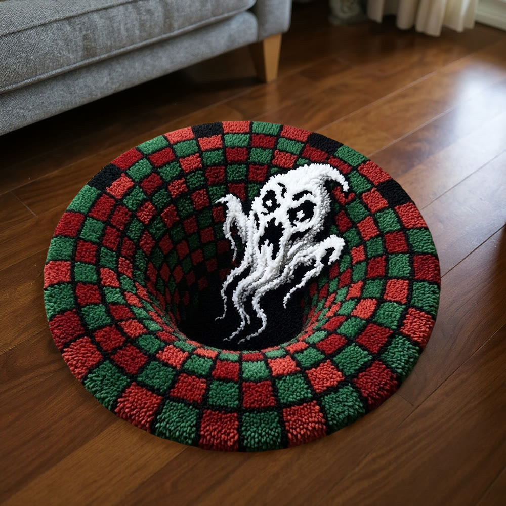 Rubbyoo Knüpfteppich-Set – Gruseliges Geisterloch | 3D-Halloween-Wirbelillusionsteppich | Bodenloser Gruben-Bodendekoration - image 6