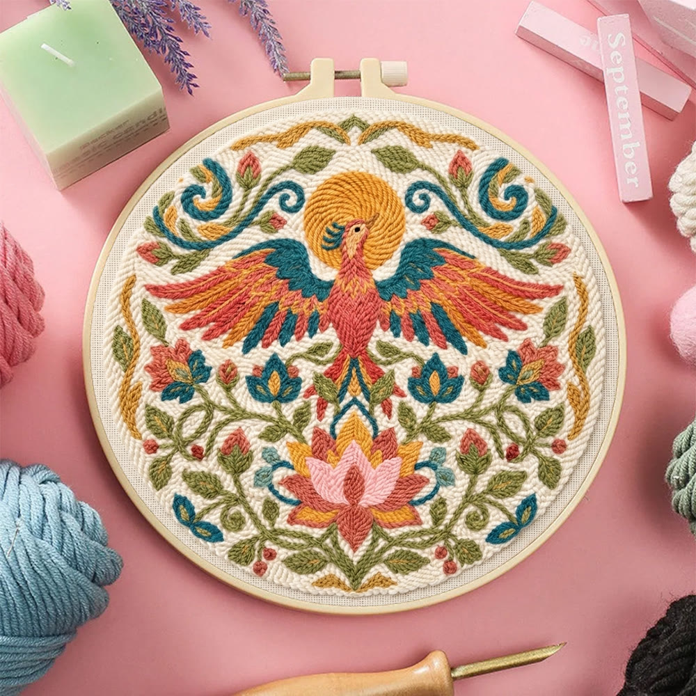 Golden Phoenix Punch Needle Set – Botanisches Motiv: Blühende Lotusblume | Wanddekoration im Boho-Stil - image 6