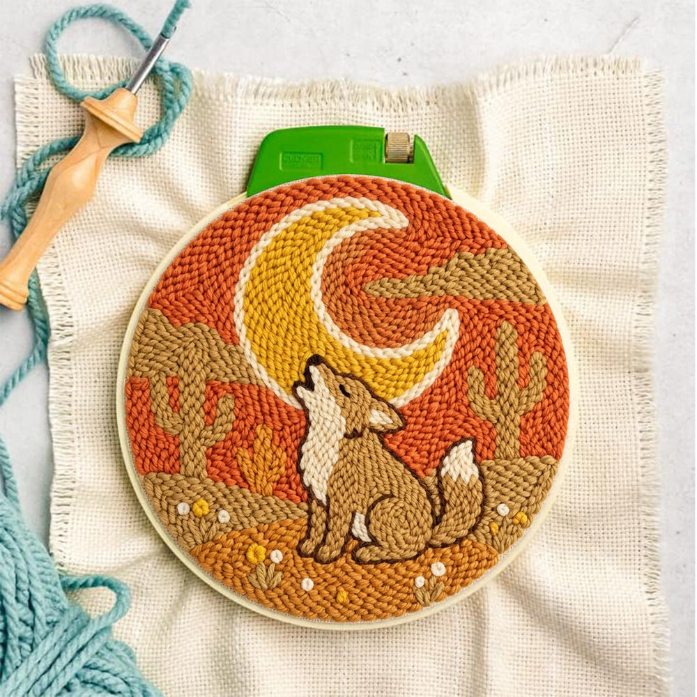 Heulender Wolf unter dem Mond – Punch-Needle-Set – Boho-Stil Nähprojekt | Anfängerfreundliche Tierstickerei - image 8