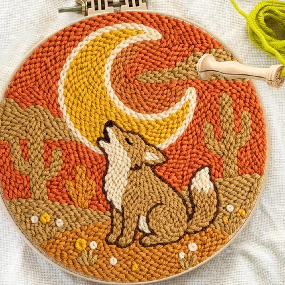 Heulender Wolf unter dem Mond – Punch-Needle-Set – Boho-Stil Nähprojekt | Anfängerfreundliche Tierstickerei - image 7