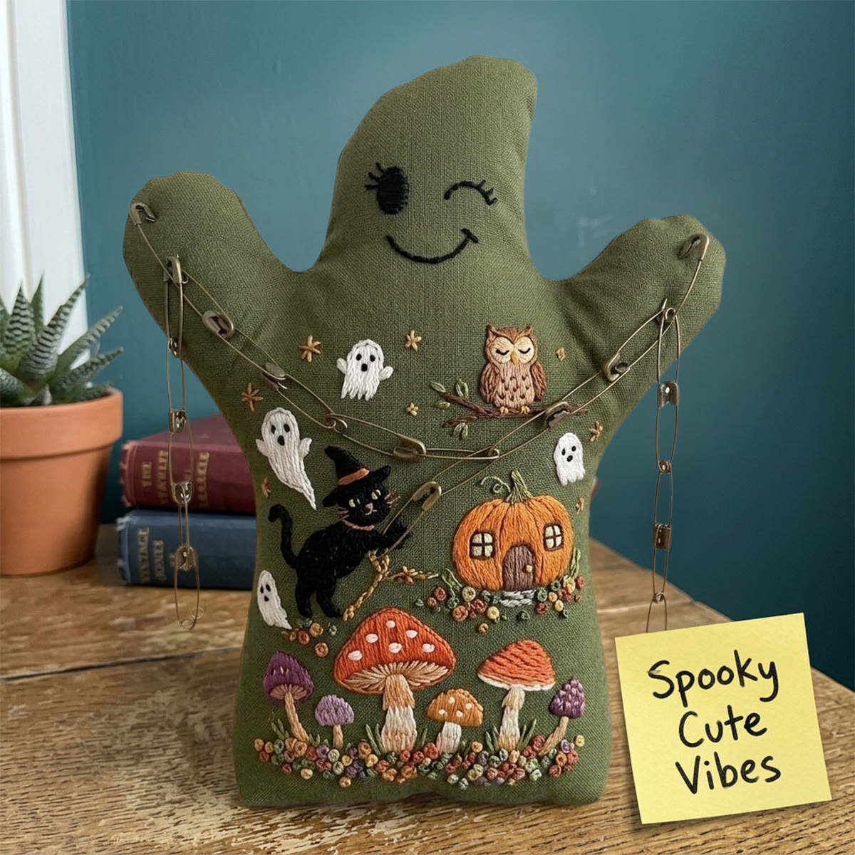 Rubbyoo Geister-Stickset – Verzaubertes Kürbishäuschen | Ideales Halloween-Geschenk für Kinder | Bastelidee: Schwarze Katze mit Hexenhut - image 4