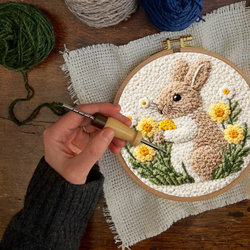 Gänseblümchen-Kuschelhase-Punch-Needle-Set – Kreatives Handarbeitsprojekt | Einfaches DIY-Projekt für Anfänger - image 6