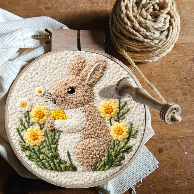 Gänseblümchen-Kuschelhase-Punch-Needle-Set – Kreatives Handarbeitsprojekt | Einfaches DIY-Projekt für Anfänger - image 10