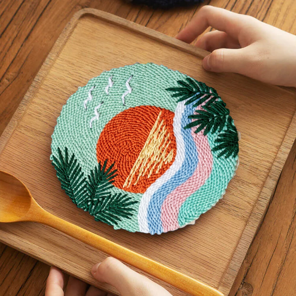 Vibrant Sunset Punch Needle Kit - Summer Landscape Art | Handmade Gift Idea - 5 inch Coaster Kit - image 11