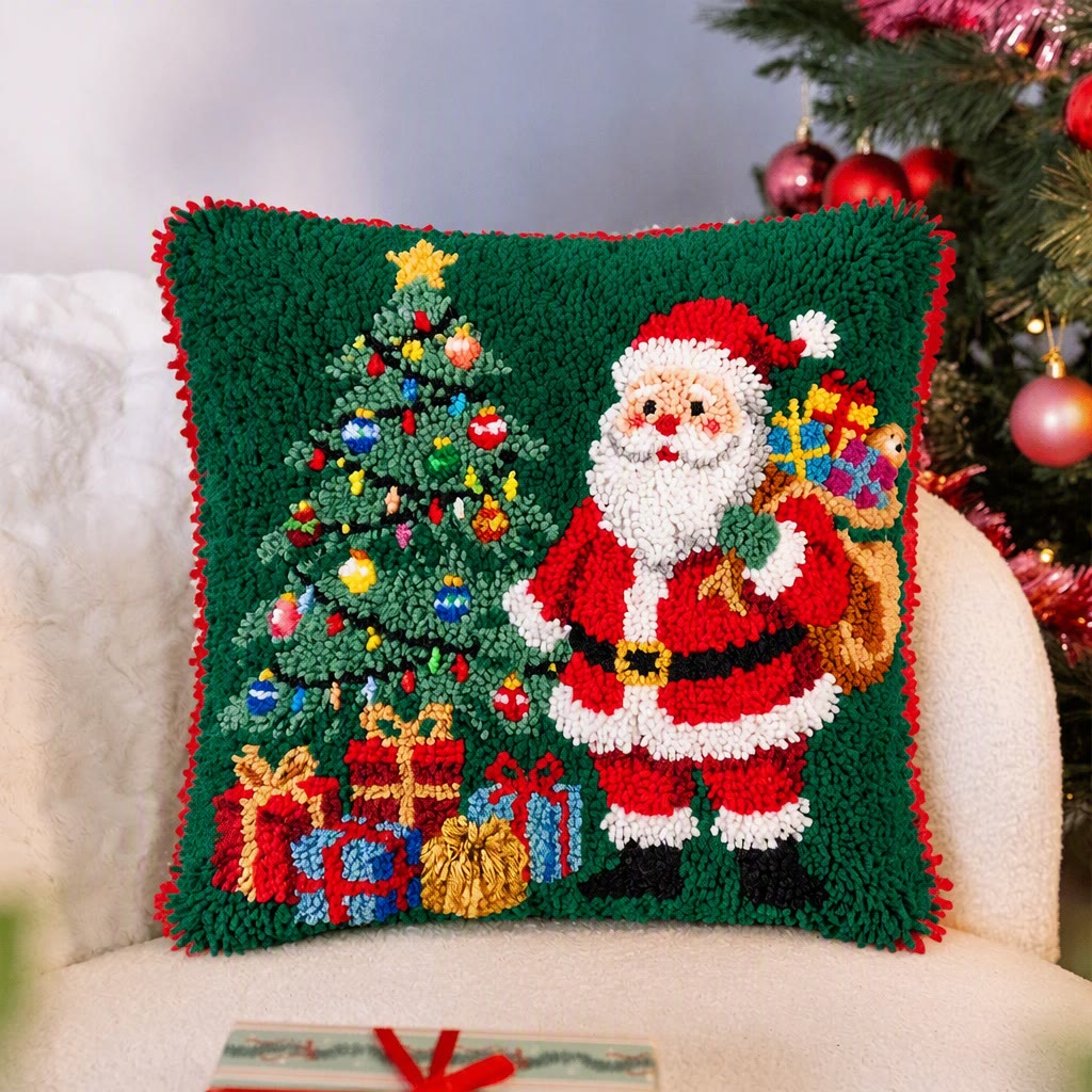 Rubbyoo Knüpfkissen-Set – Fröhlicher Weihnachtsmann | DIY-Weihnachtskissenbezug | Gemütliche Winterdeko für Zuhause - image 5
